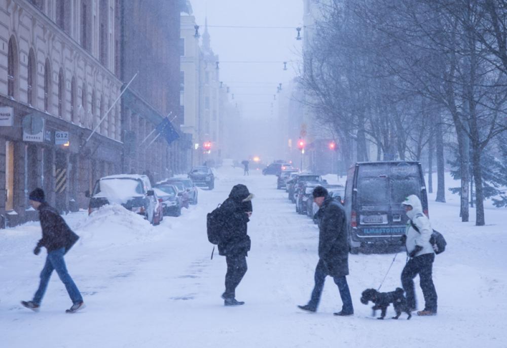 Lumimyräkkä Helsingissä