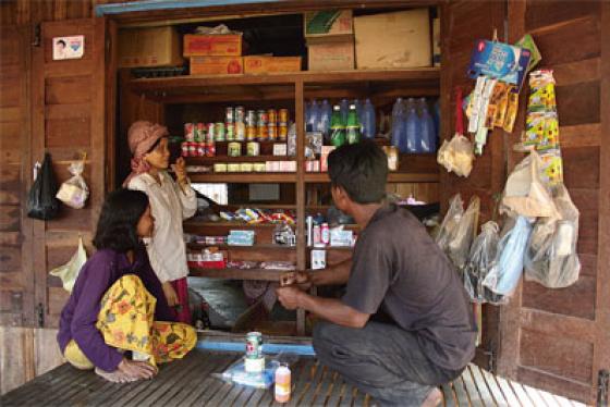 NaistenPankin tuella rahoitetulta kyläpankilta lainatuilla rahoilla perustettu Kambodžalainen kauppa.
