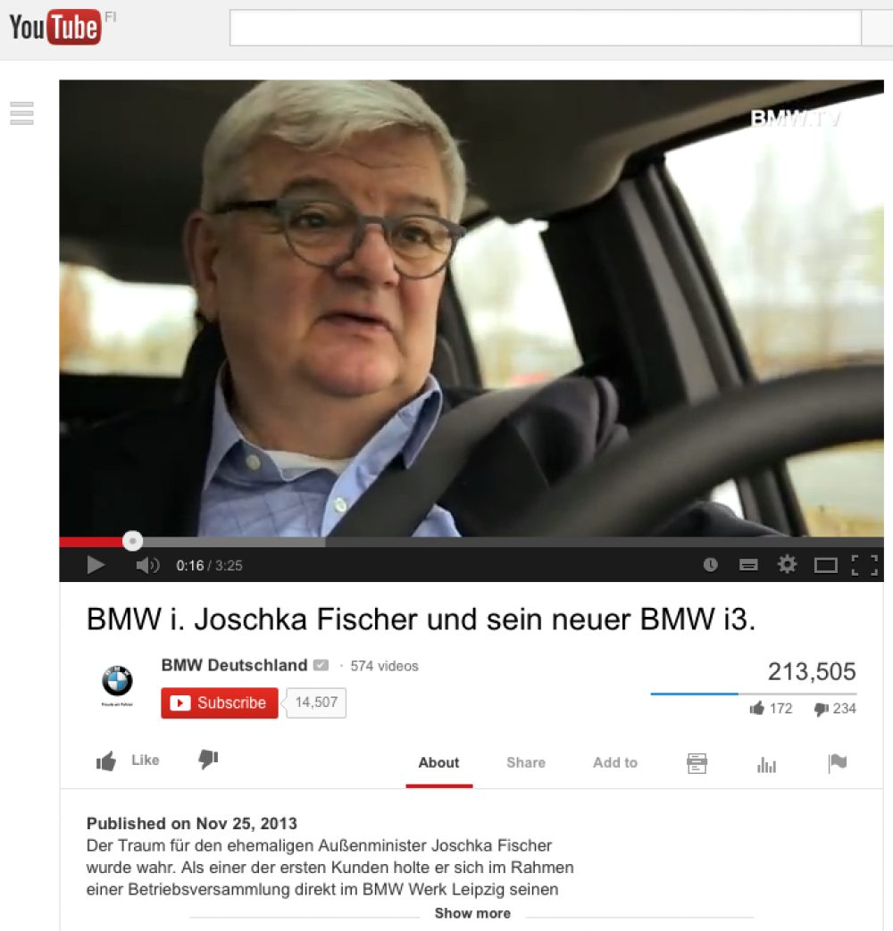 Joschka Fischer ajaa BMW:llä.
