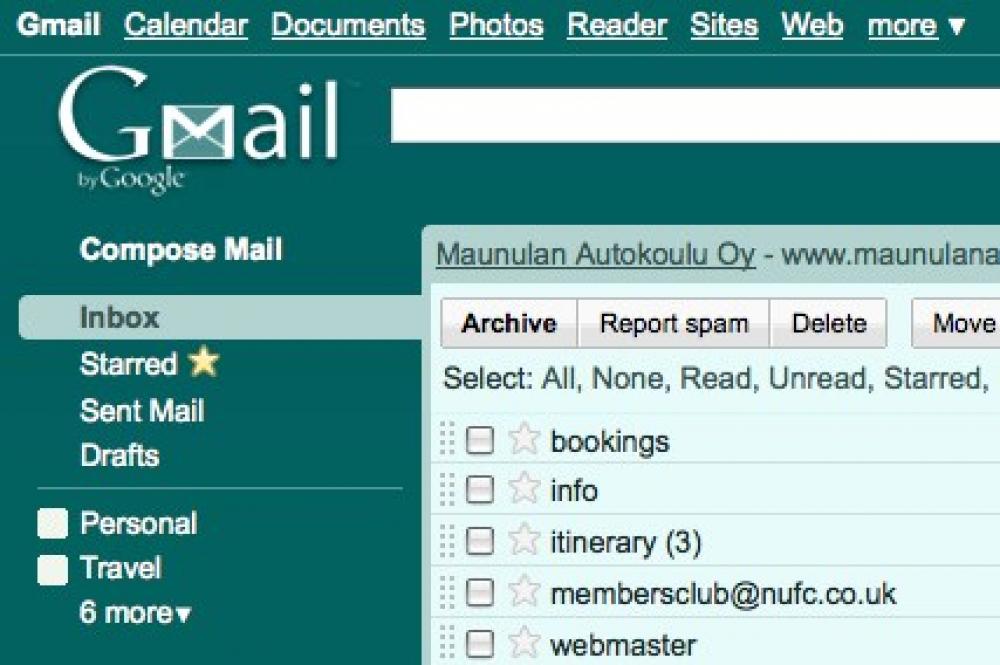 Vihreä Gmail-näkymä.