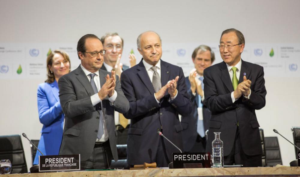 François Hollande, Laurent Fabius ja Ban Ki-moon